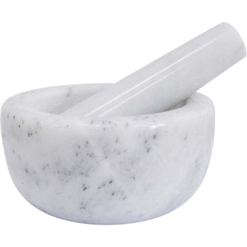 Marble mortar and pestle on a white background