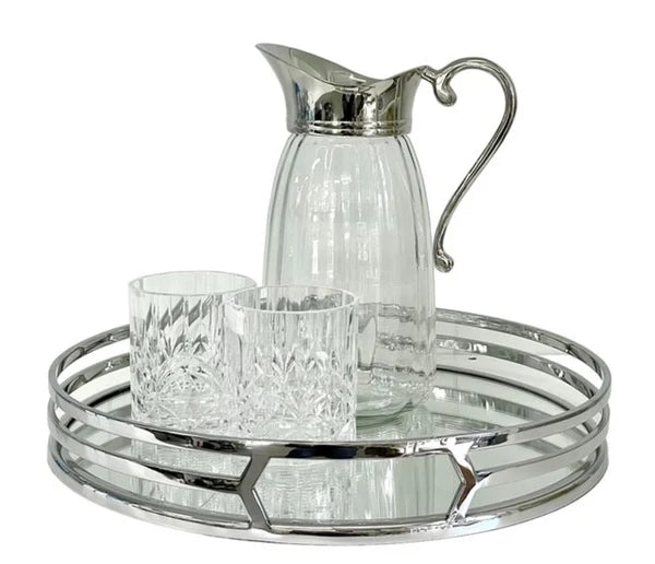 Large Trinity Round Silver Mirrored Tray