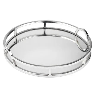 Luxury Silver Round Mirrored Tray With Handles