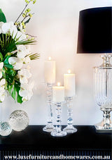 Set Of 3 Glass Pillar Candle Sticks with Flameless Candles