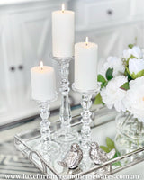Set Of 3 Glass Pillar Candle Sticks with Flameless Candles