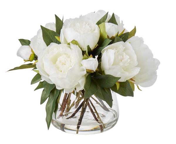 White Peony In Classic Glass Vase