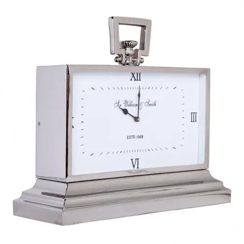 Luxury Medium Silver Nickel Mantle Clock In White
