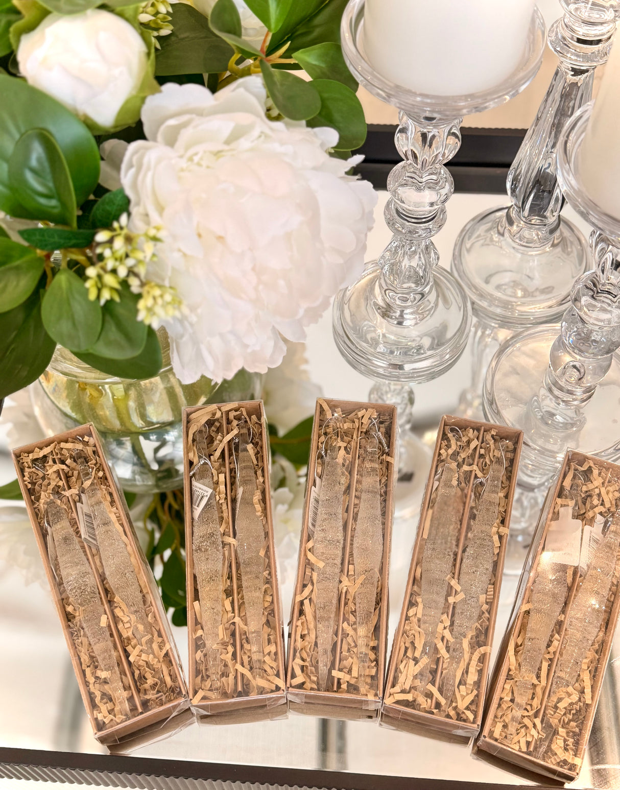 Set Of Ten Glass Icicle Christmas Ornaments