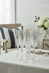 Set of Six Acrylic Crystal Cut Champagne Glasses With Silver Rim