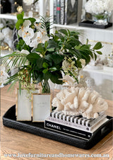 Black Rattan Tray With Arched Handles In Large