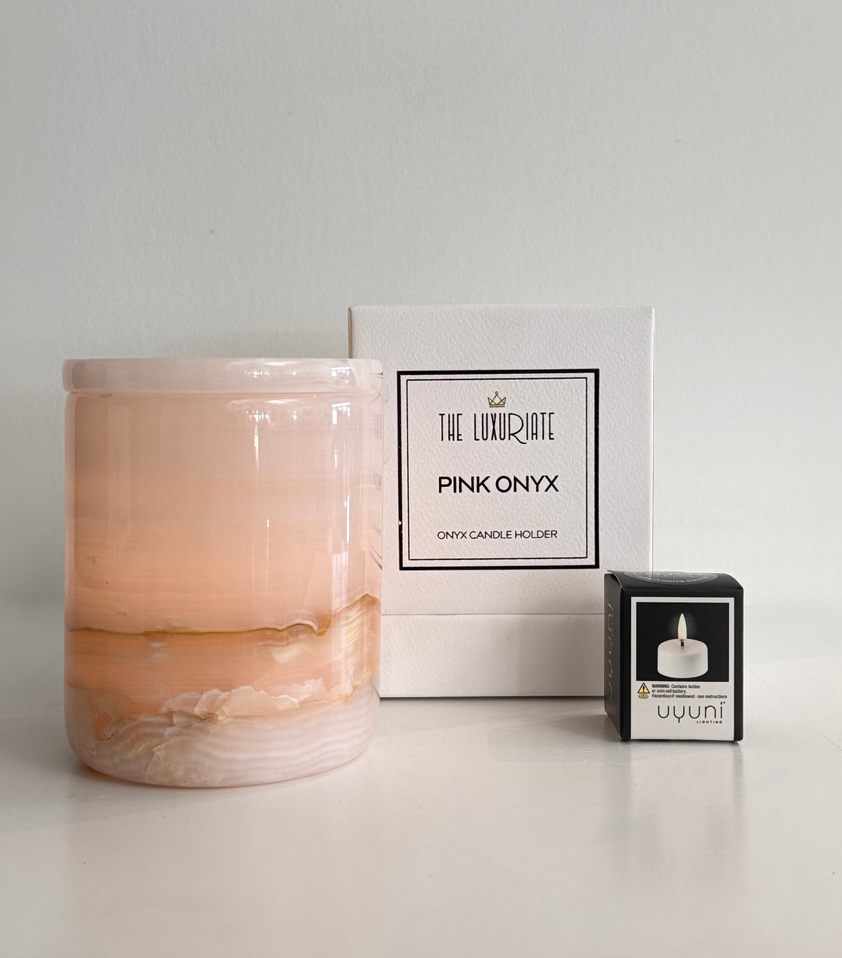 Ex-Display Box Luxury Pink Onyx Candle Holder With 1 x Flameless Tealight