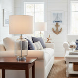 Ribbed Glass Lamp With White Shade