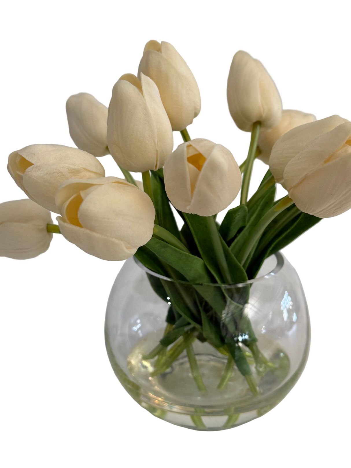 Ex-Display White Tulips In Sphere Vase
