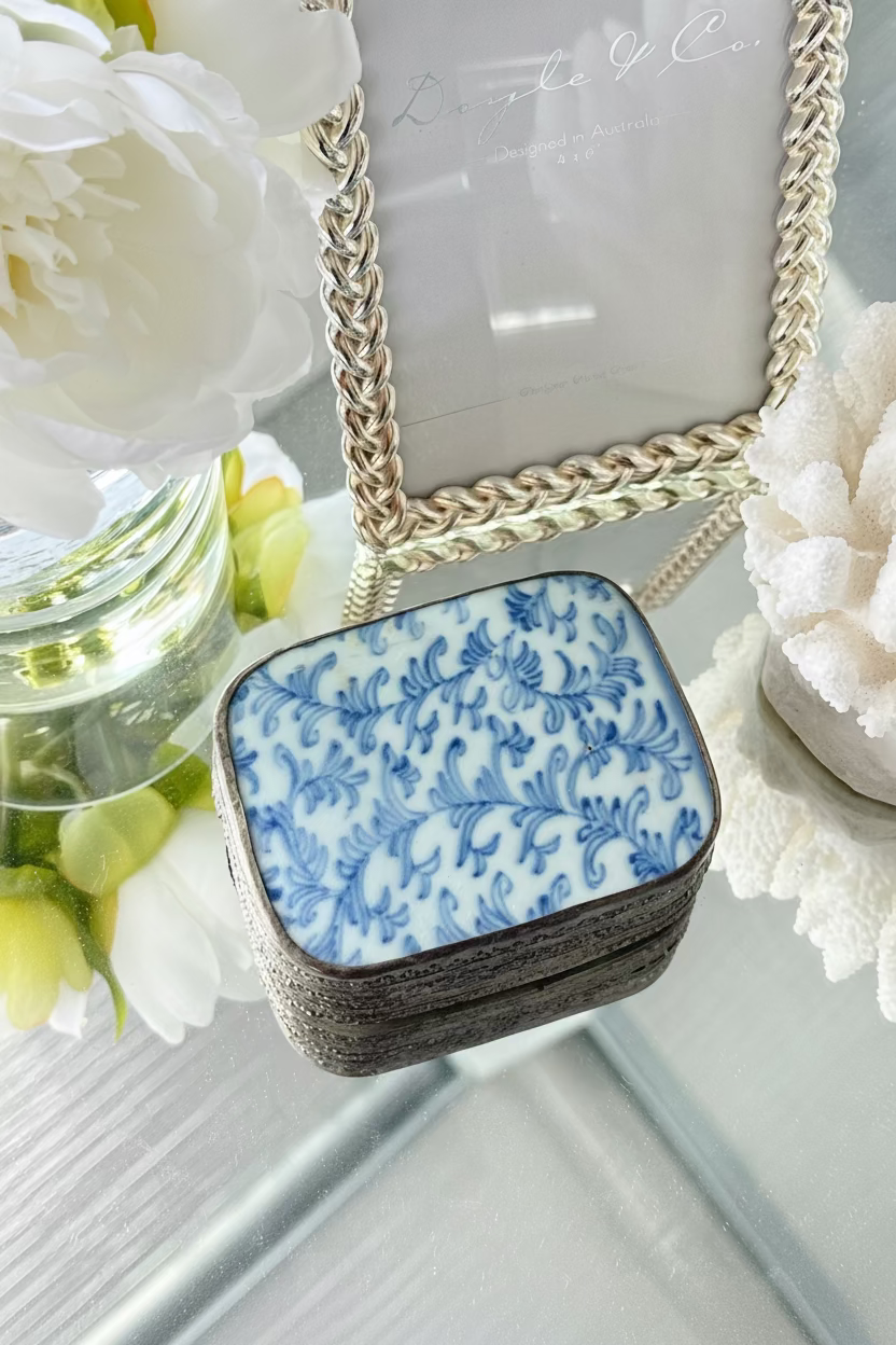Specialty Blue & White Vine Trinket Box
