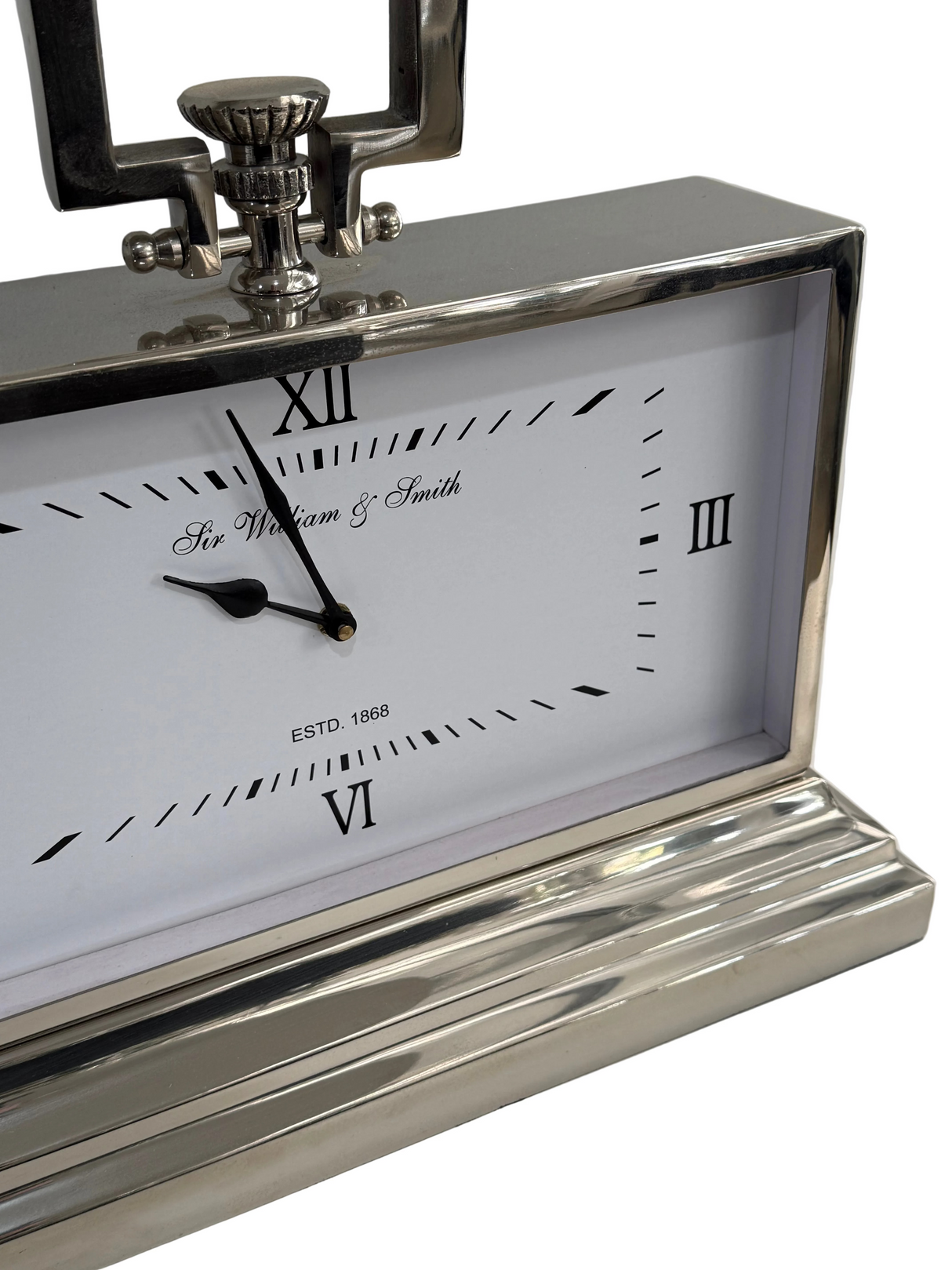 Luxury Medium Silver Nickel Mantle Clock In White - SECONDS