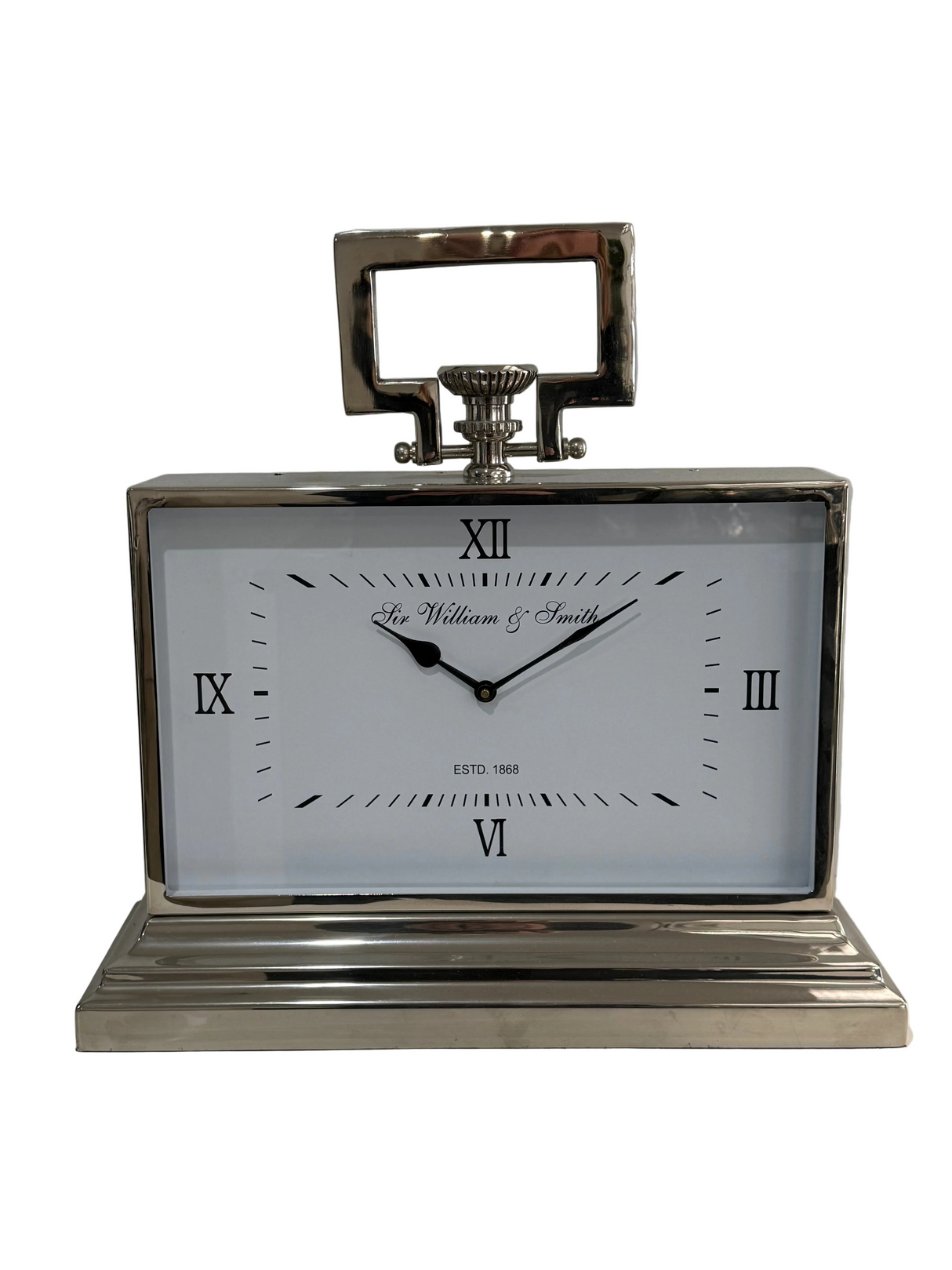 Luxury Extra Large Silver Nickel Mantle Clock In White - SECONDS