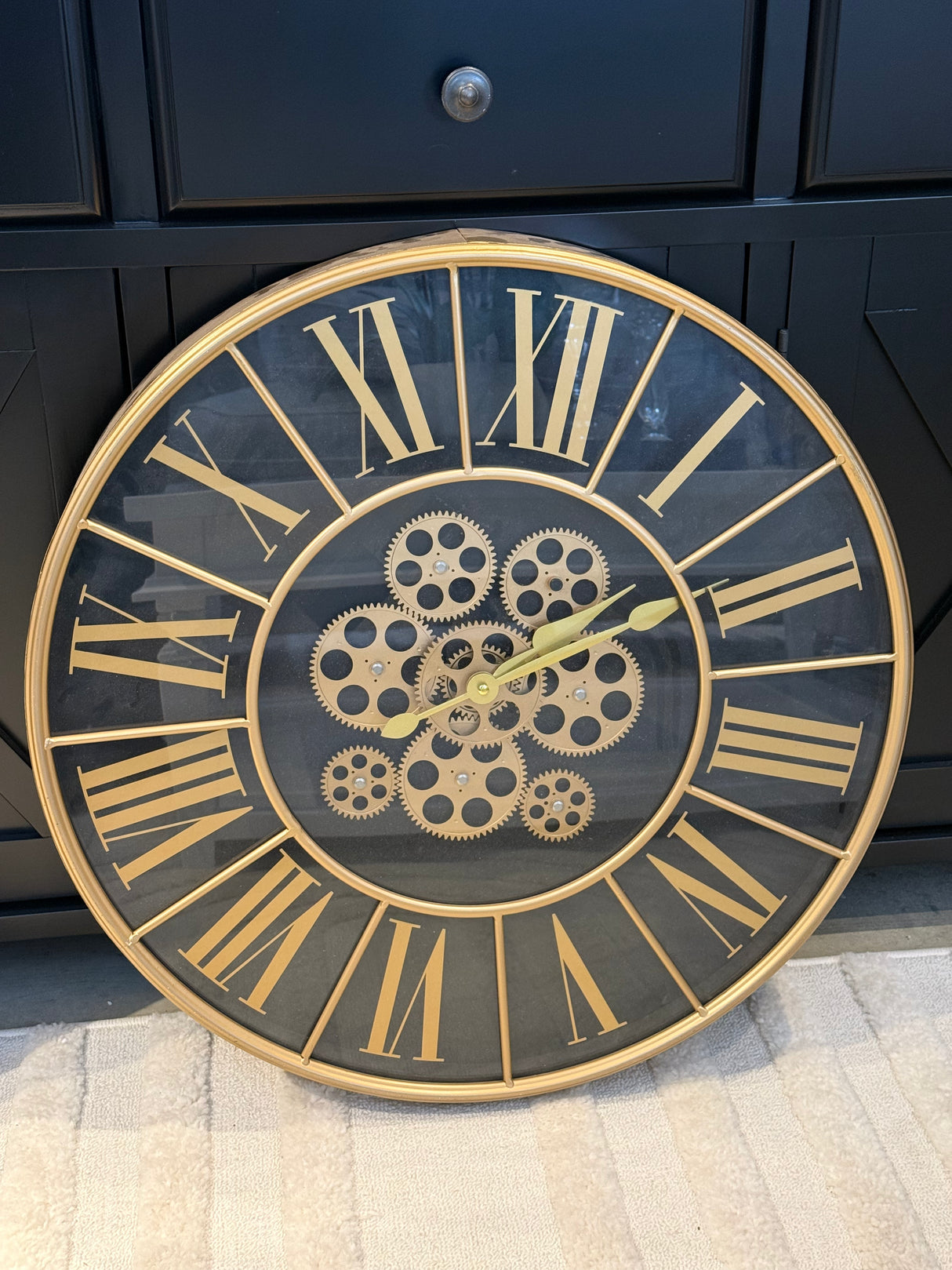 Ex-Display Black & Gold Wall Clock With Moving Gears