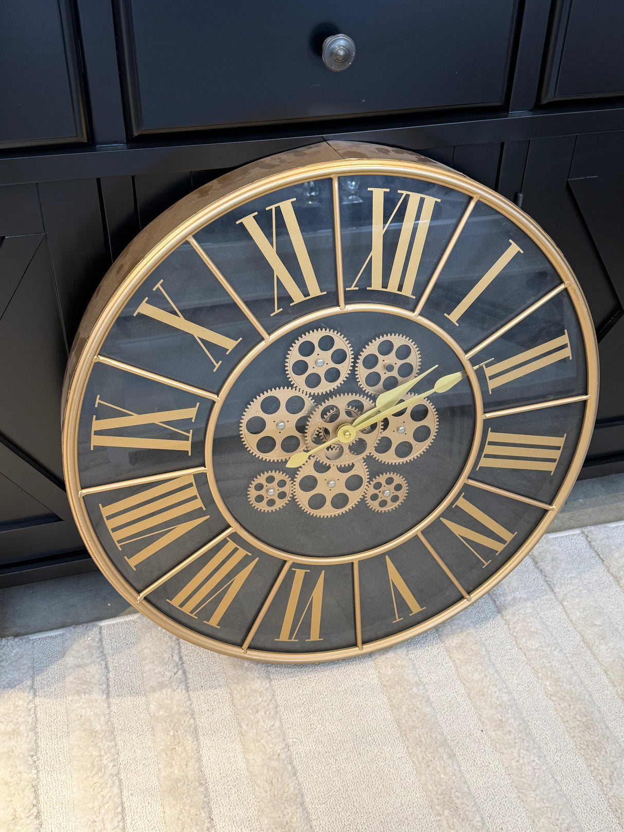 Ex-Display Black & Gold Wall Clock With Moving Gears