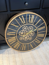 Ex-Display Black & Gold Wall Clock With Moving Gears
