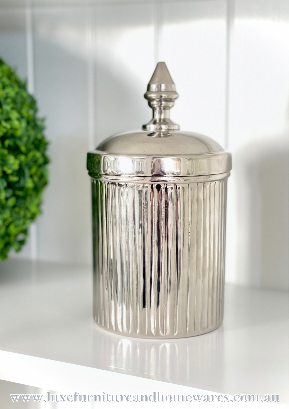 Silver Ribbed Canister - Large