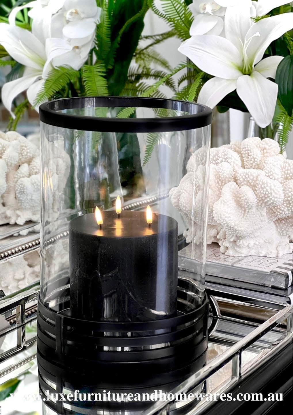 Glass Hurricane Candle Holder in Black