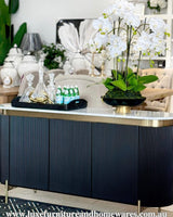 Large Orchid In Black And Gold Bowl