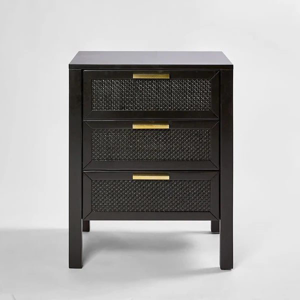 Winslow Three Drawer Bedside Table in Black