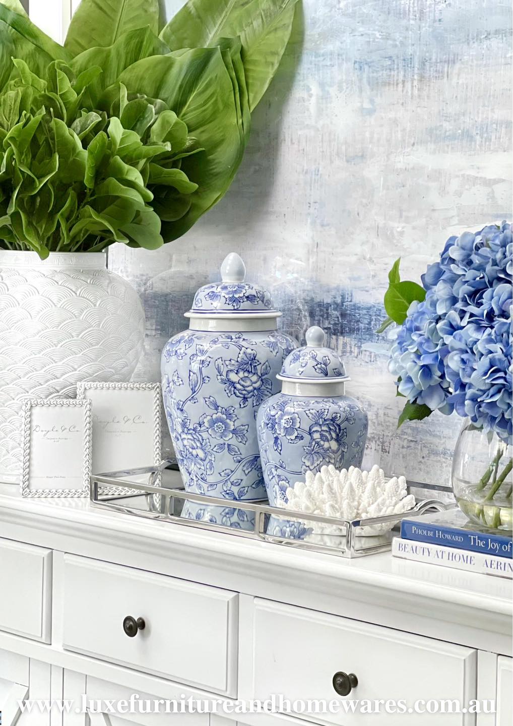 Pale Blue & White Floral Ginger Jar