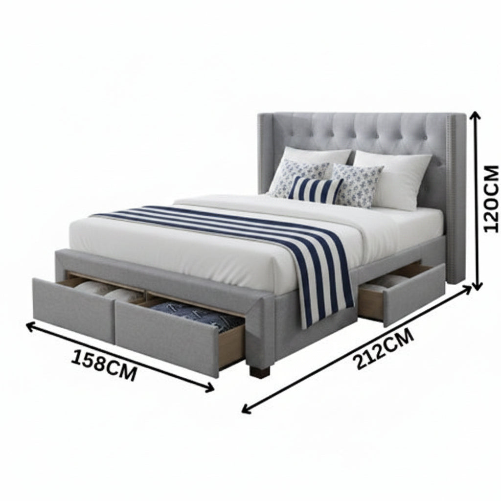 Soft Grey Button Tufted Double Bed Frame