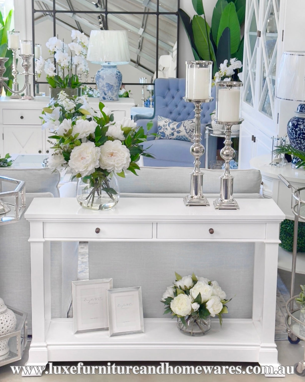 Bayview Two Drawer Console Hall Table In White