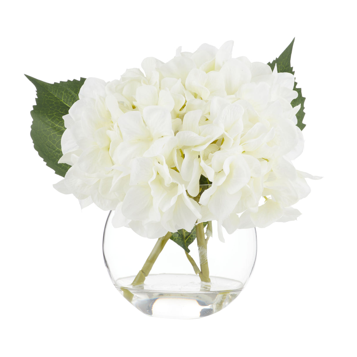 Medium White Hydrangea In Sphere Glass Vase
