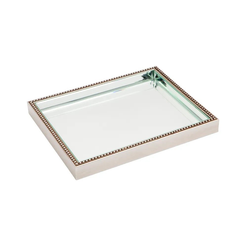 Antique Silver Luxury Beaded Mirror Tray