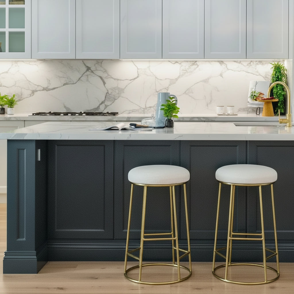 Brooklyn White Kitchen Stool With Natural Linen