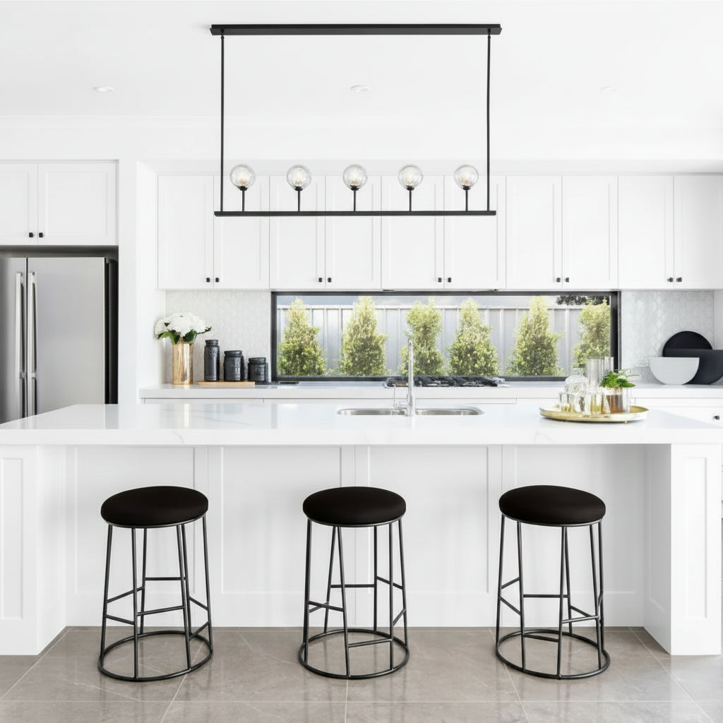 Brooklyn Black Kitchen Stool With Black Linen