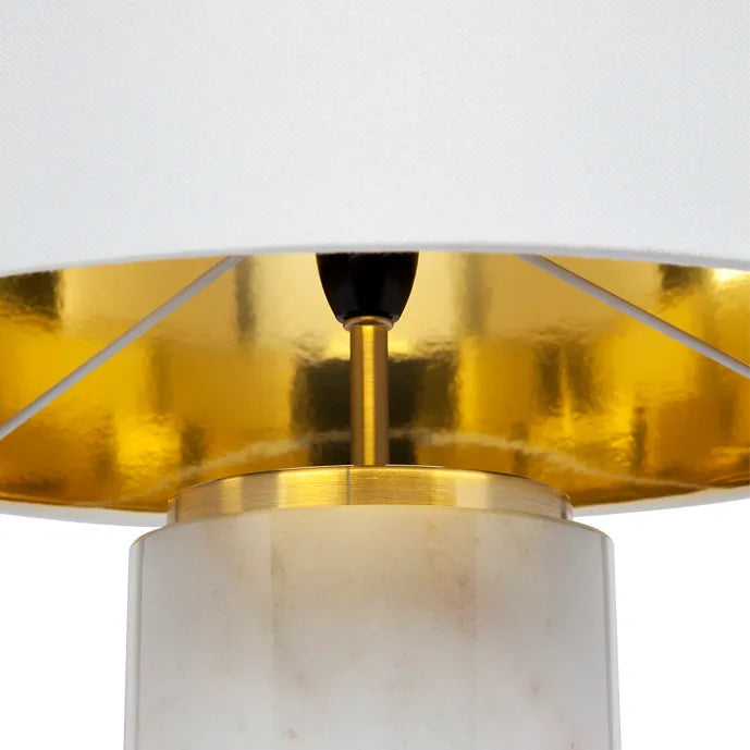 Athena Marble Table Lamp with White Linen Shade