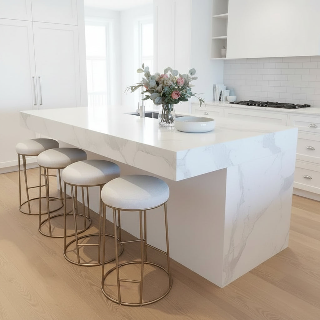 Brooklyn Gold Kitchen Stool With Natural Linen