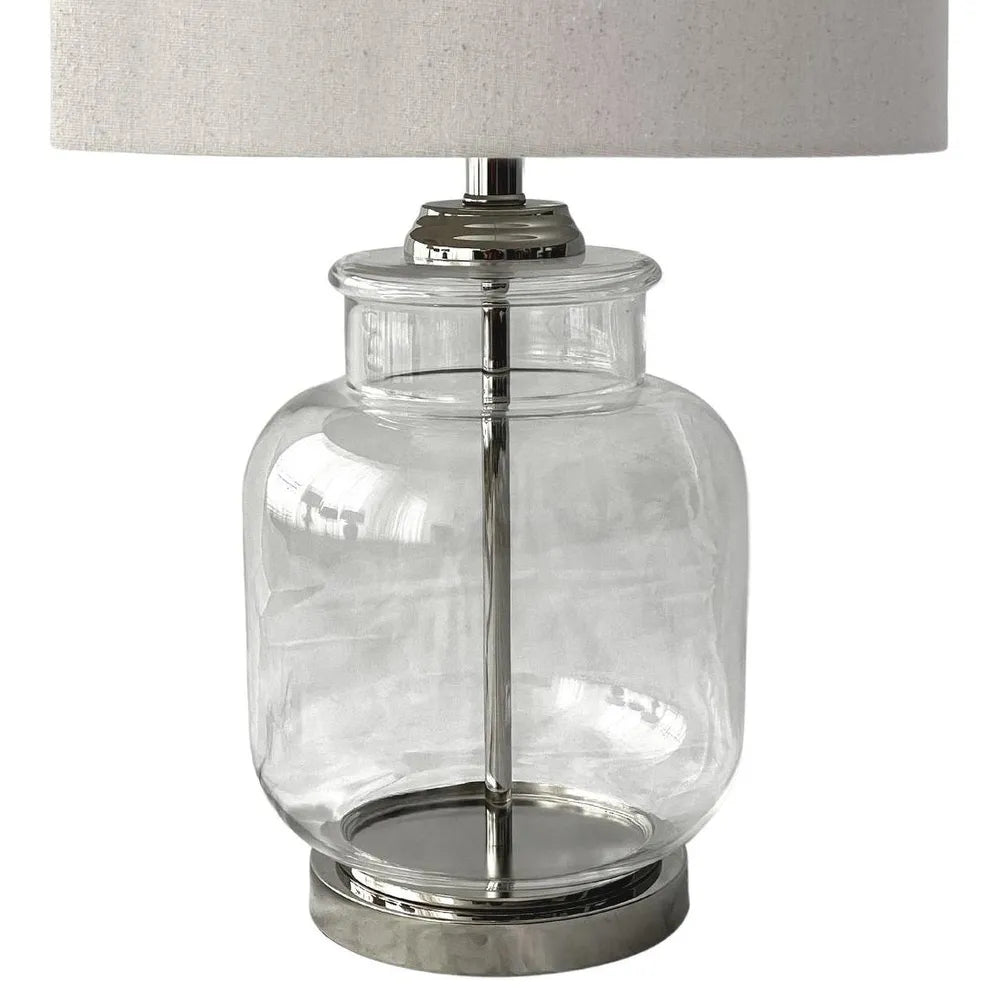 Ex Display Nickel & Glass Lamp with Natural Linen Shade