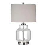 Ex Display Nickel & Glass Lamp with Natural Linen Shade