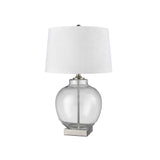 Round Glass and Nickel Lamp with White Linen Shade