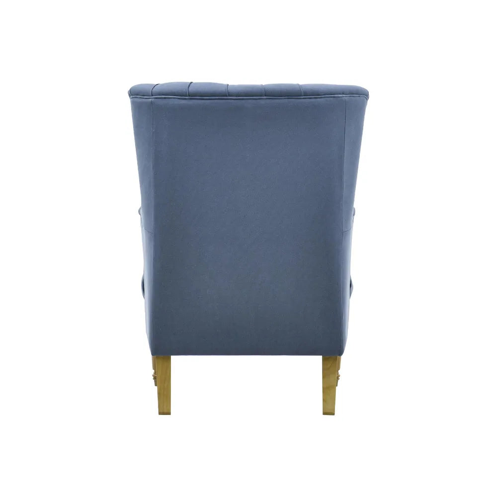 Chesterfield Navy Grey Linen Winged Armchair