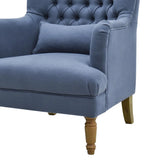 Chesterfield Navy Grey Linen Winged Armchair