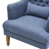 Chesterfield Navy Grey Linen Winged Armchair