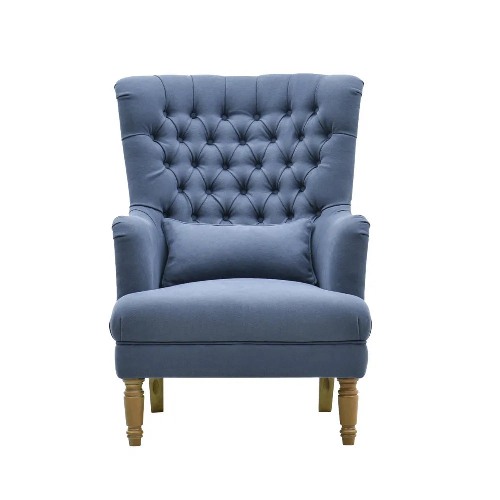 Chesterfield Navy Grey Linen Winged Armchair