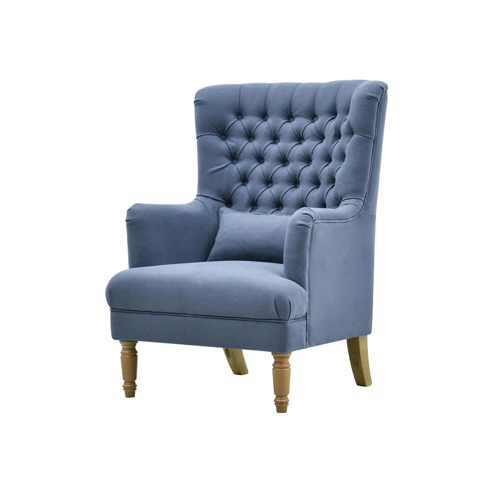 Chesterfield Navy Grey Linen Winged Armchair