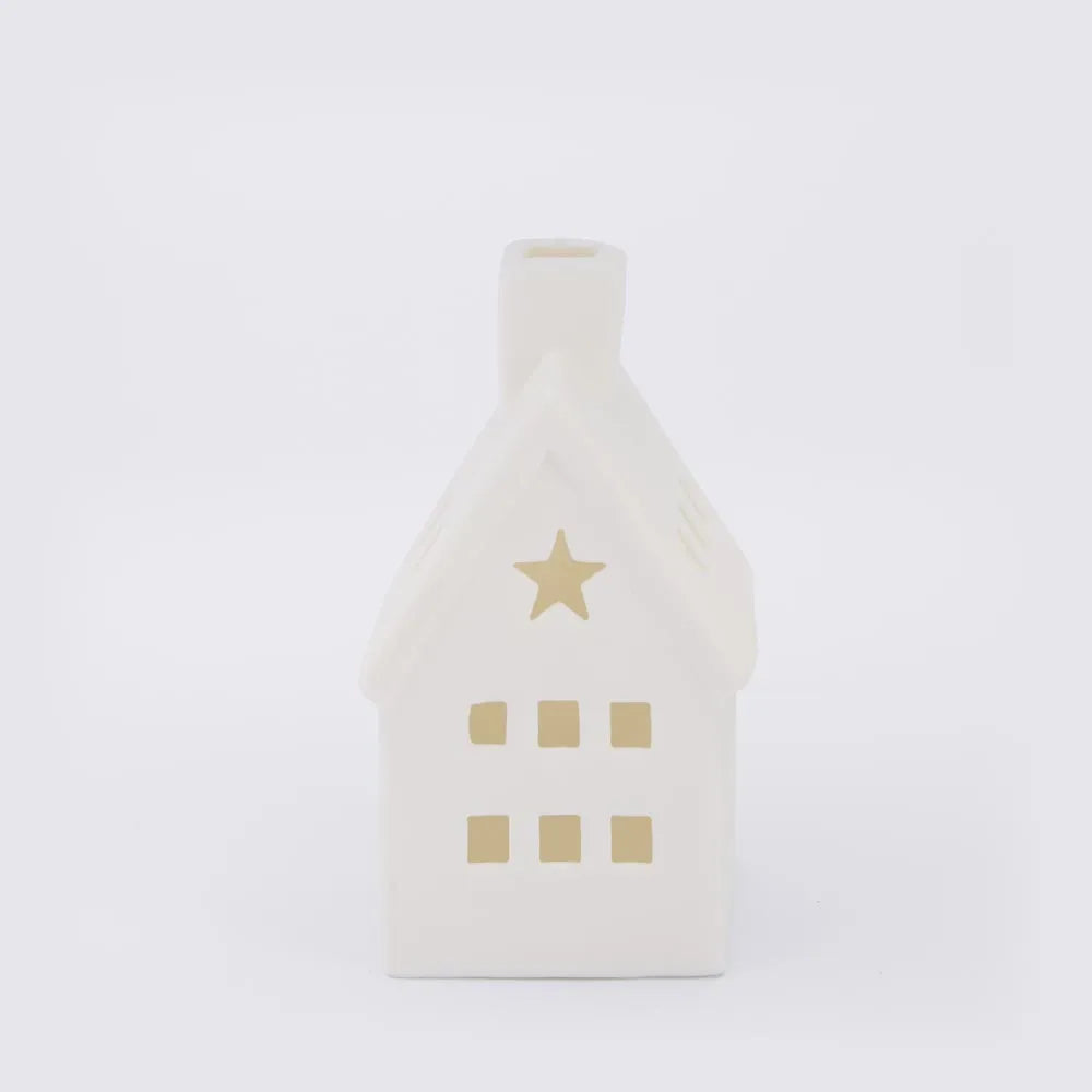 Pair of White Porcelain Light Up Houses