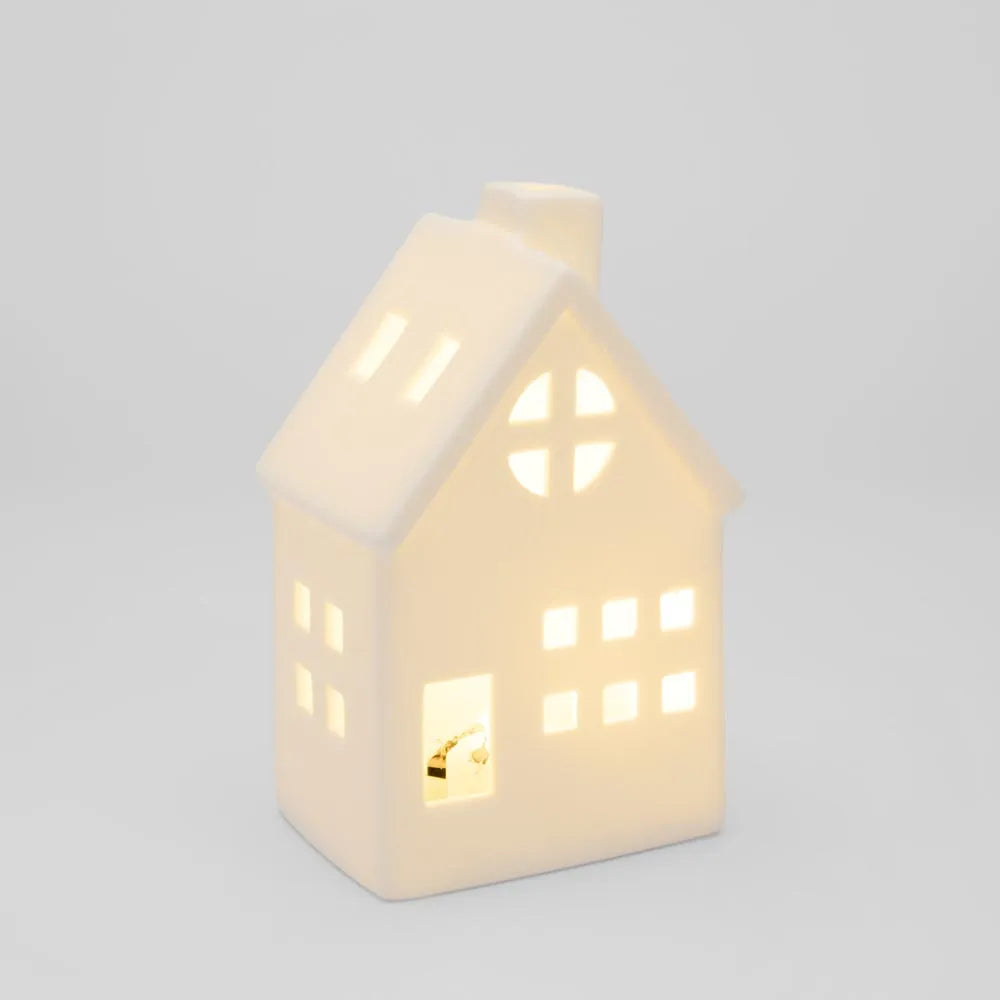 Pair of White Porcelain Light Up Houses
