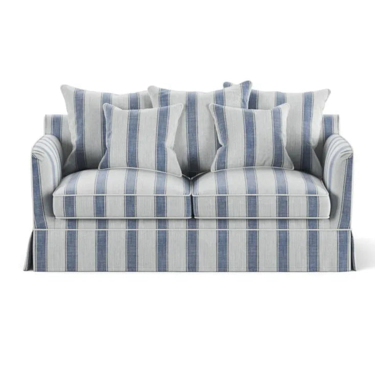 Avondale Two Seater Sofa In Sky Blue Stripe with Piping