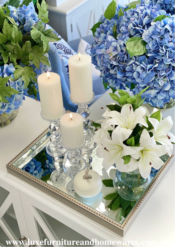 Antique Silver Luxury Beaded Mirror Tray