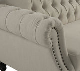 Beige Linen Chesterfield Three Seater Sofa With Studs