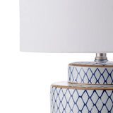 Small Blue & White Lattice Lamp with White Shade