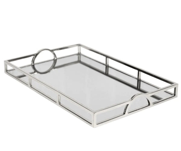Small Luxury Silver Rectangular Mirrored Tray With Handles - SAVE 25% OFF!