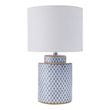 Small Blue & White Lattice Lamp with White Shade