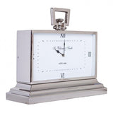 Luxury Extra Large Silver Nickel Mantle Clock In White - SECONDS