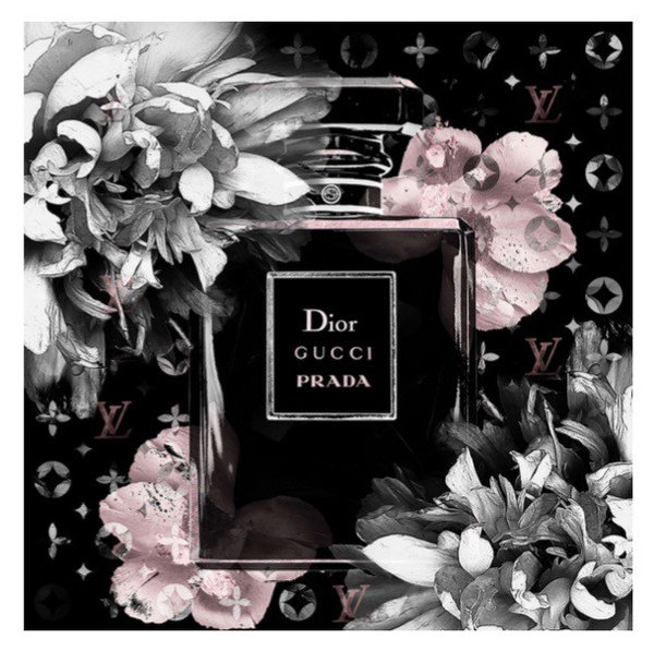 Extra Large Pink Embellished Perfume Bottle Designer Print In Black Gloss Frame
